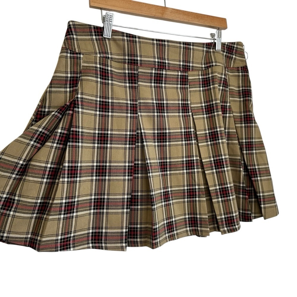 Jolt Plaid Pleated Mini Skirt Size XL Tan Academia Zip Closure